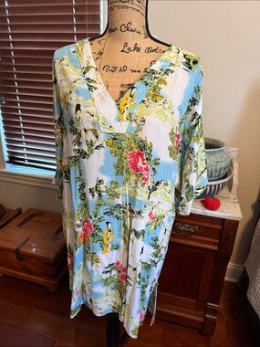 Natori Light Blue Floral V-Neck Sleep Tunic